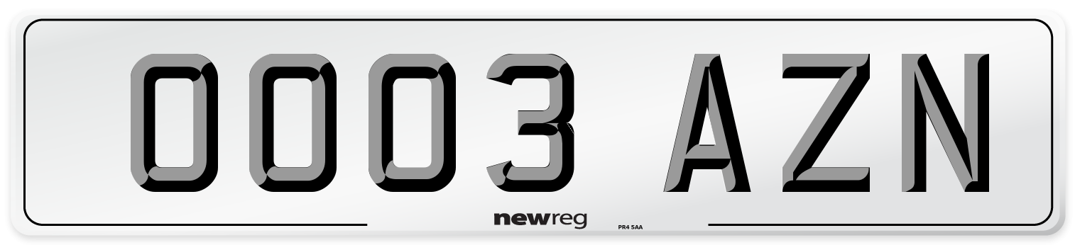 OO03 AZN Number Plate from New Reg